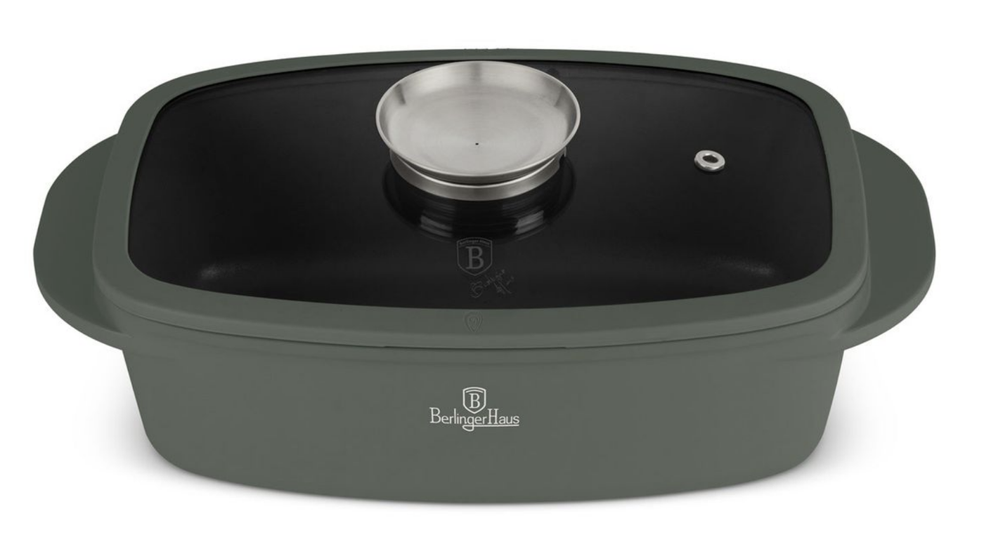 Berlinger Haus Roaster with Glass Lid & Aroma Knob- Ø32 cm - 6L Matt Green